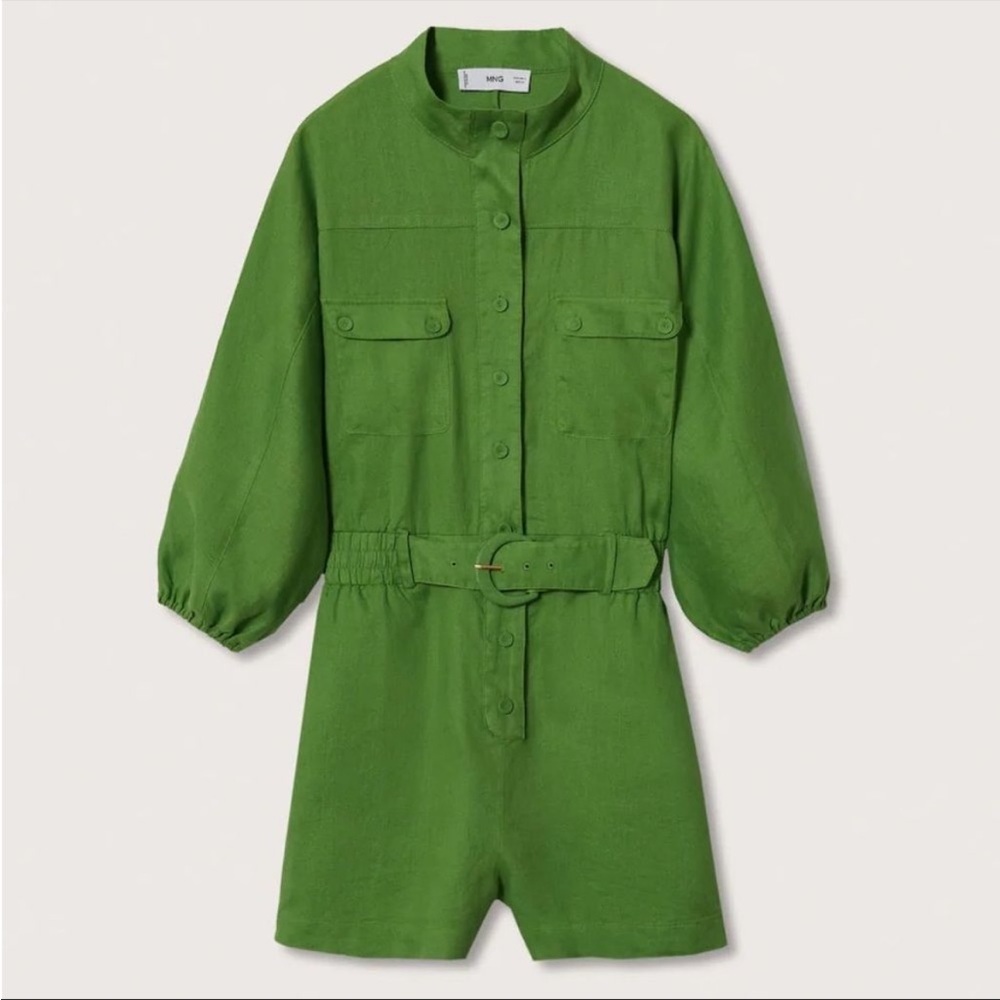 Green Mango Linen Romper Small